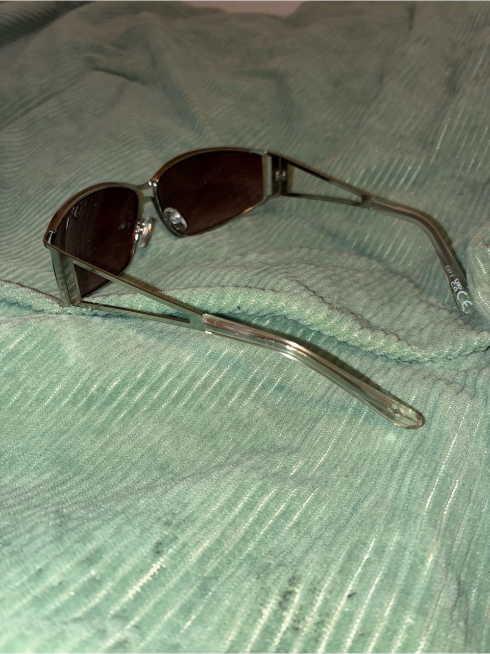 Y2K Metal Frame Sunglasses in Silver with Brown Lenses